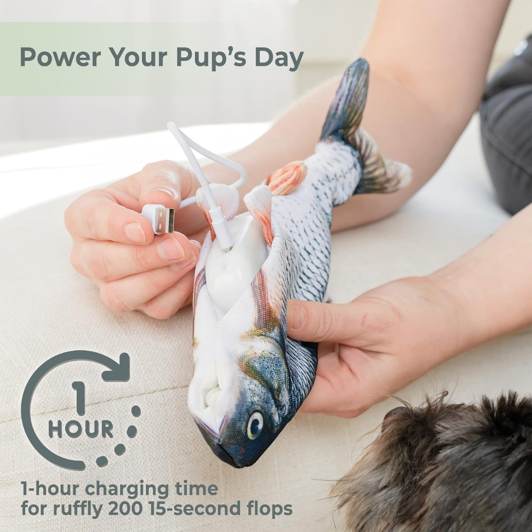 long lasting battery floppy fish dog toy
