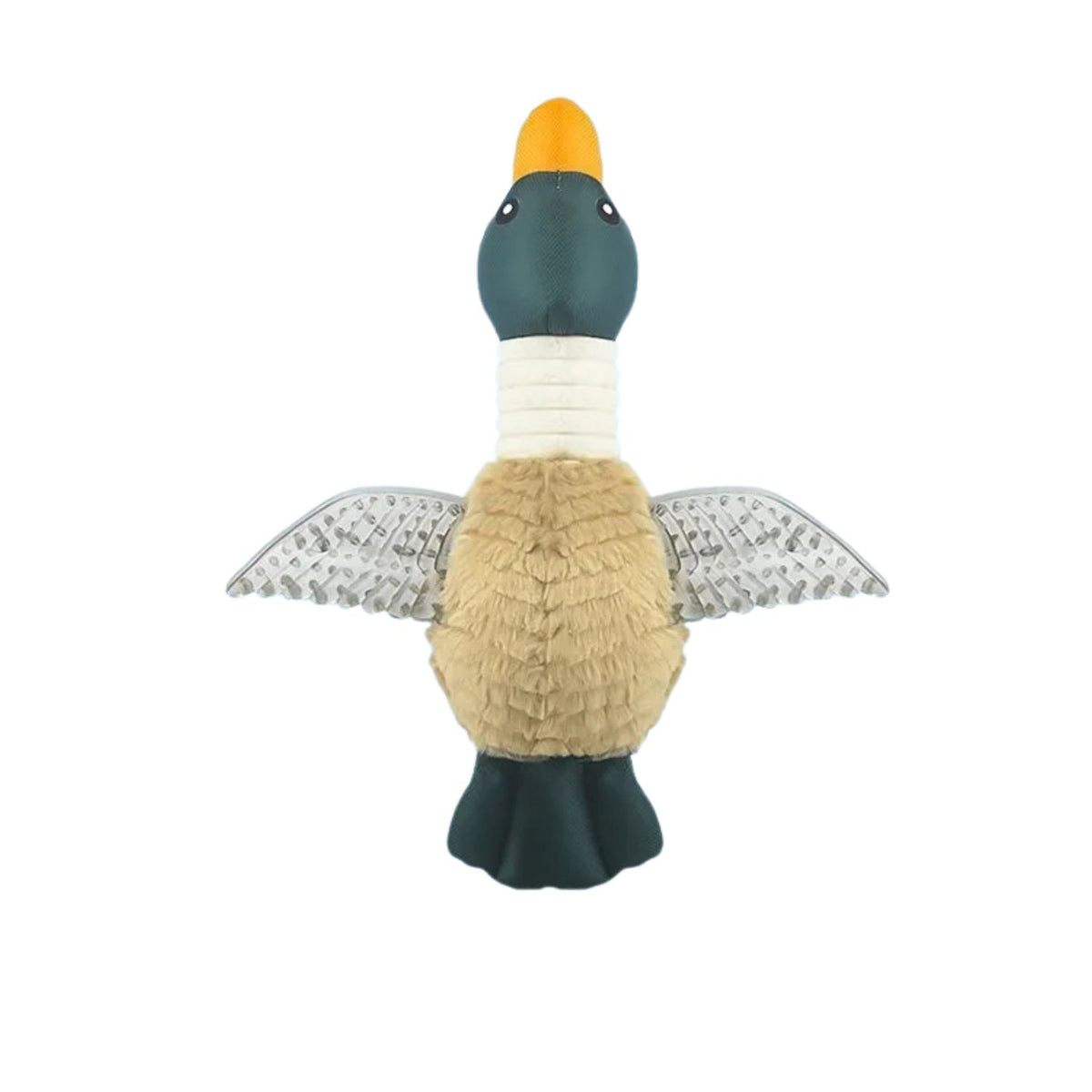 Wild Goose squeaky plush dog toy with rubber wings, brown