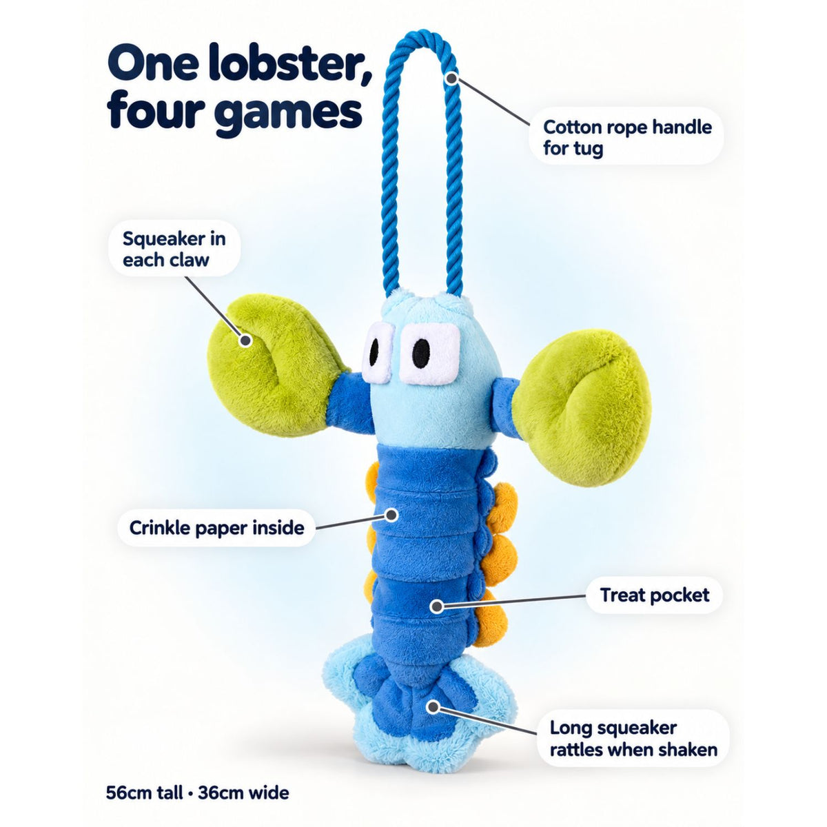 Pull-Pull Lobster - Plush Tug Dog Toy with Rope Handle & Treat Pocket
