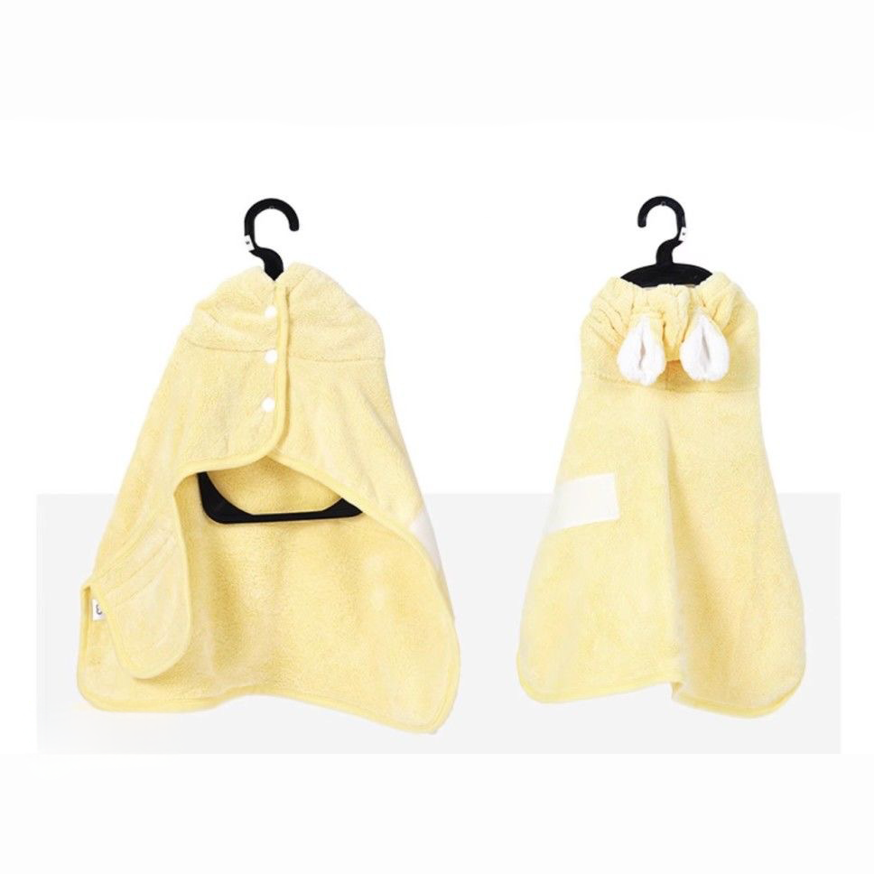 Yellow hooded dog drying robe
