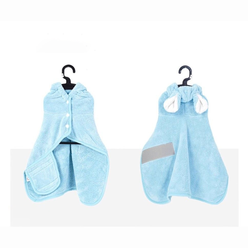 Blue hooded dog drying robe