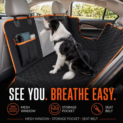 Mesh window detail on dog car hammock