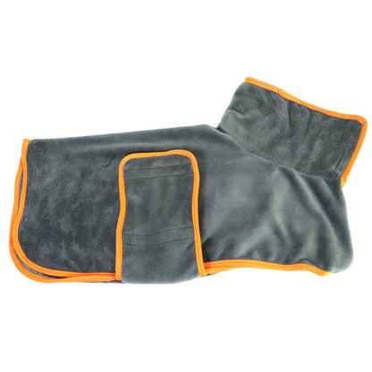 Grey dog drying coat