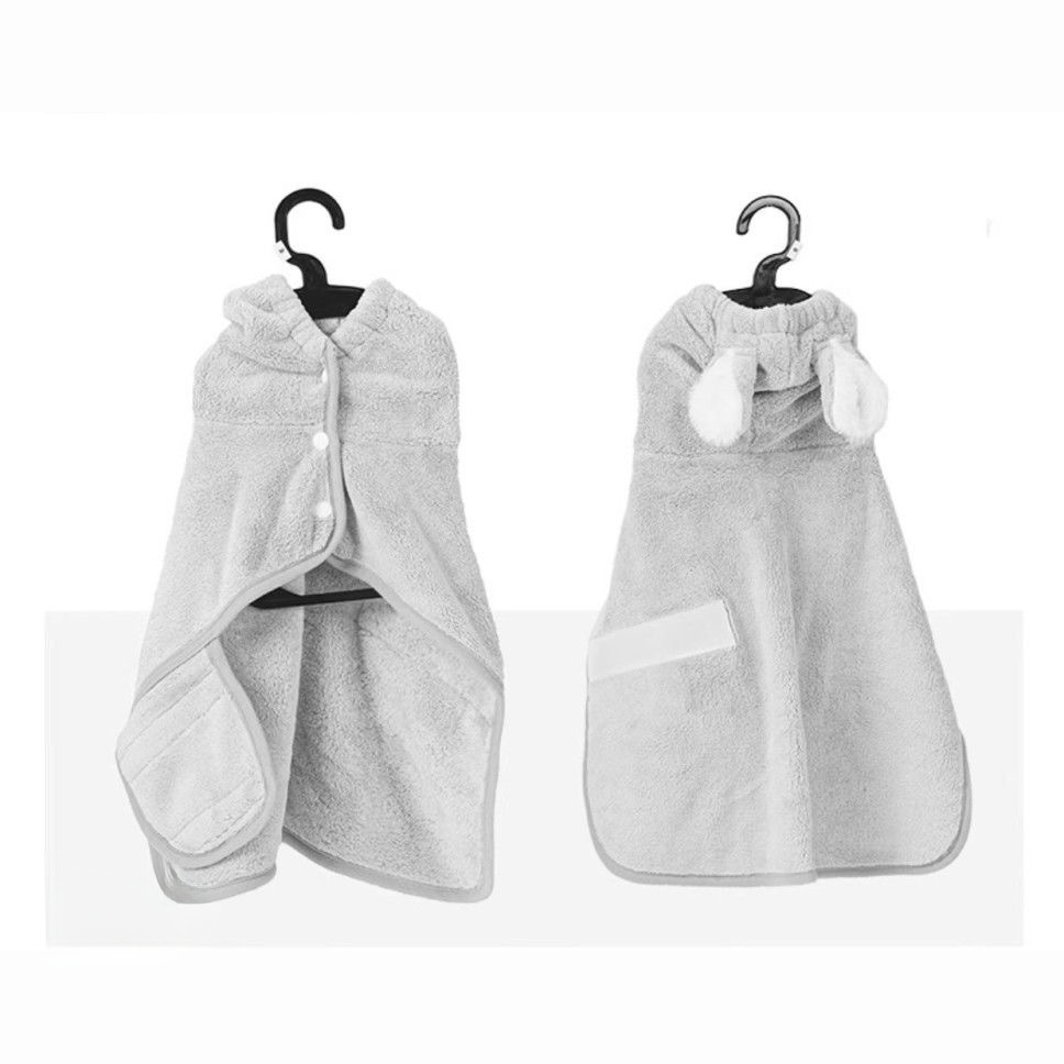 Grey hooded dog drying robe