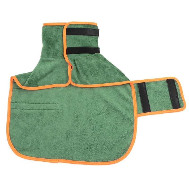 Green dog drying coat