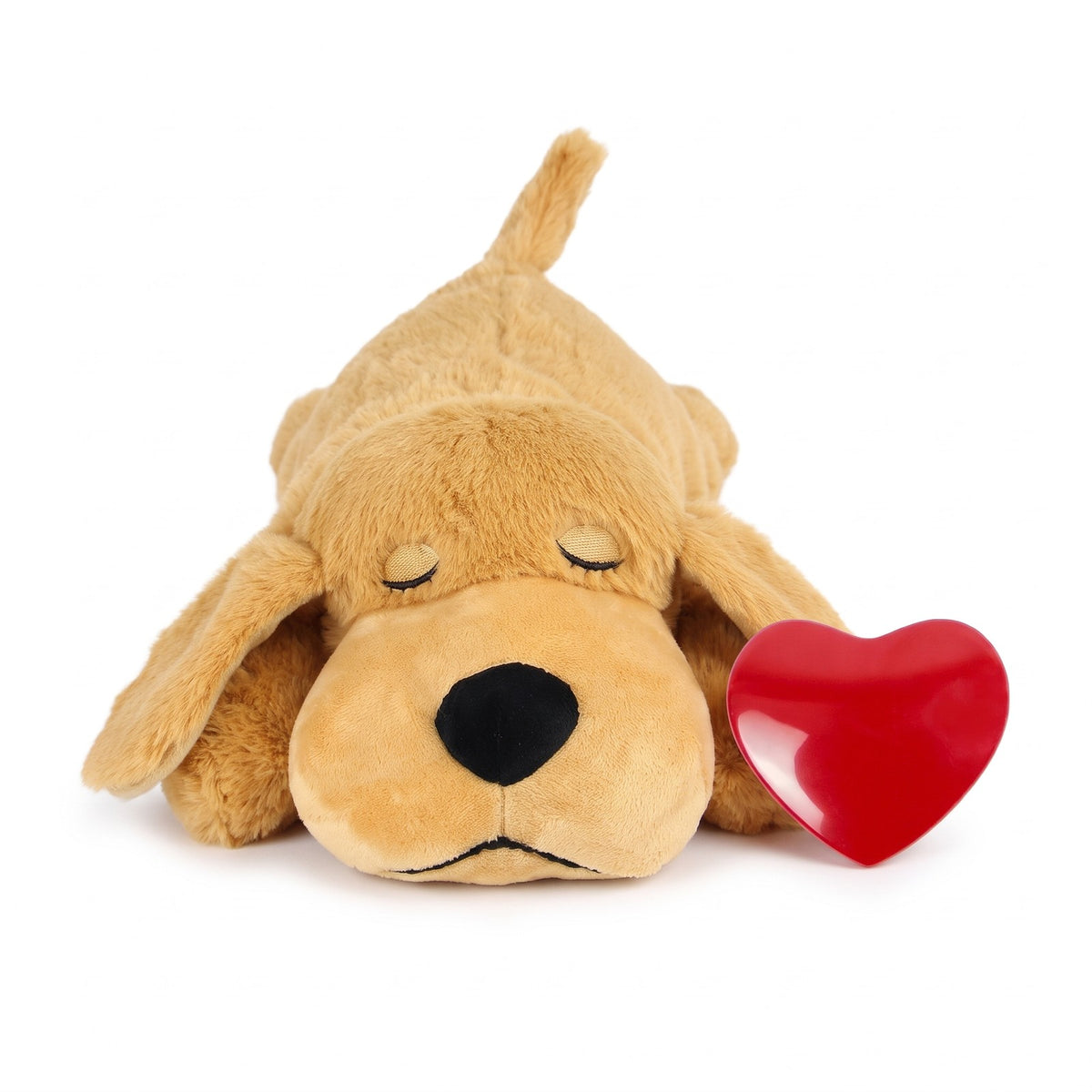 Light brown heartbeat puppy plush with red heart insert