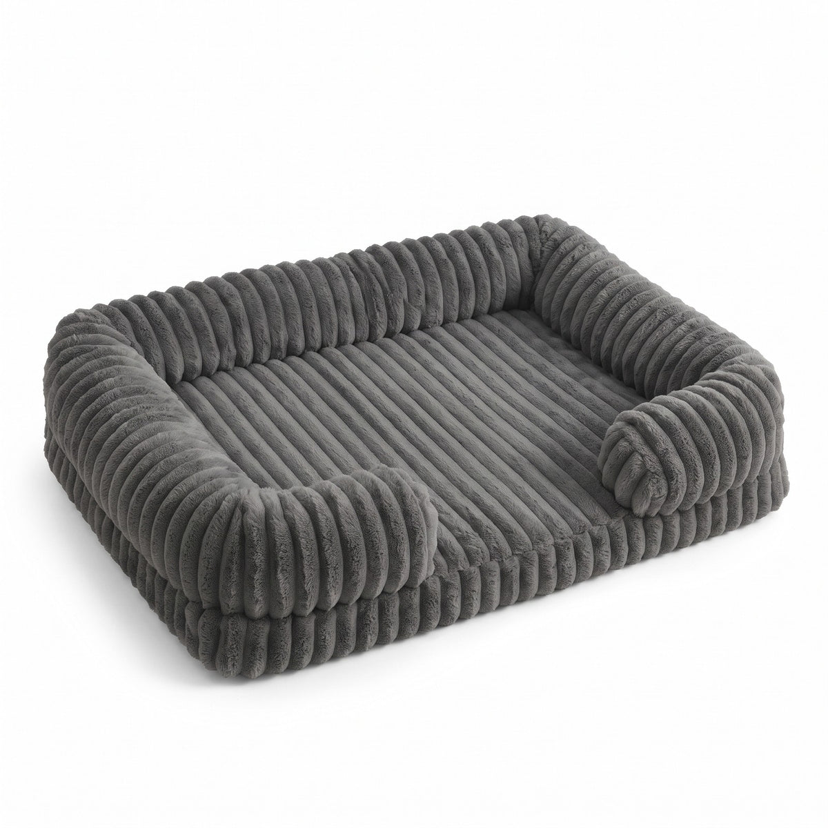 Charcoal bolster dog bed on a white background
