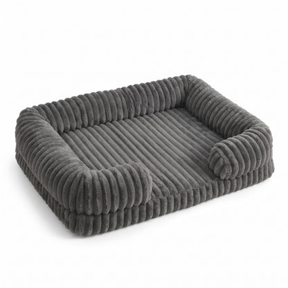 Charcoal bolster dog bed on a white background