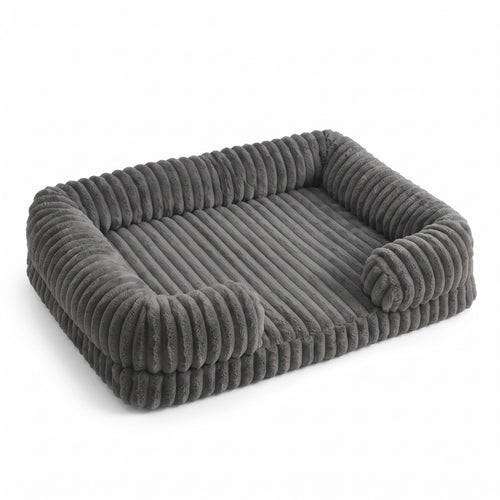 Charcoal bolster dog bed on a white background