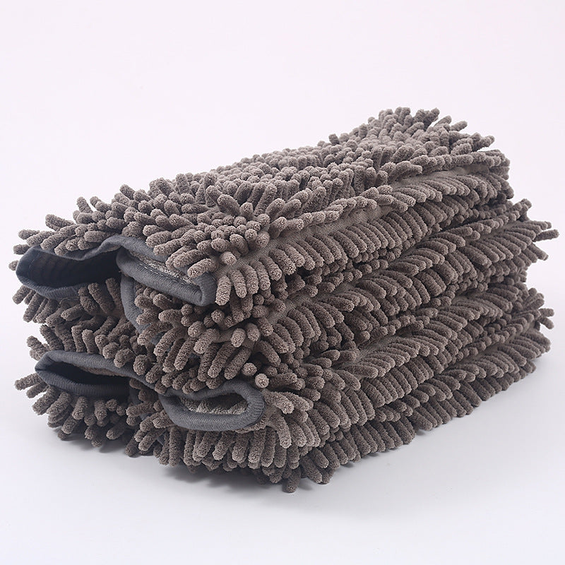 Folded grey chenille dog towels