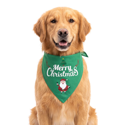 Christmas dog bandana Green Santa design on a Golden Retriever
