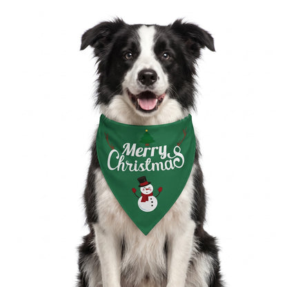 Christmas dog bandana Green Snowman design on a Border Collie