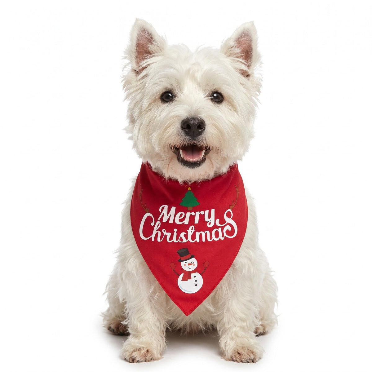 Christmas dog bandana Red Snowman design on a West Highland Terrier