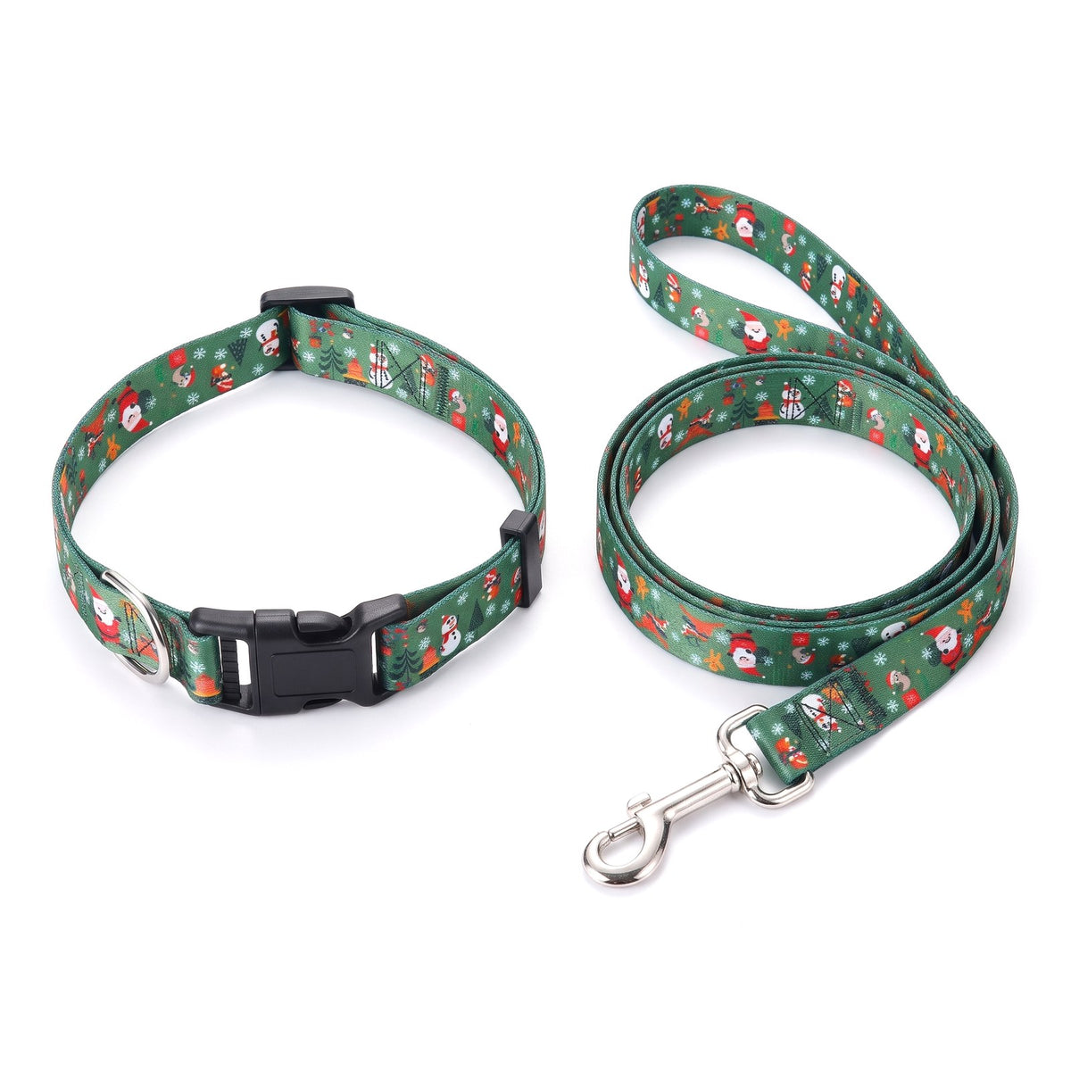 Green Christmas dog collar and matching lead