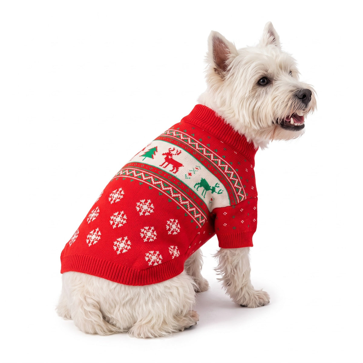 Christmas dog jumper Fair Isle Reindeer design on a West Highland Terrier