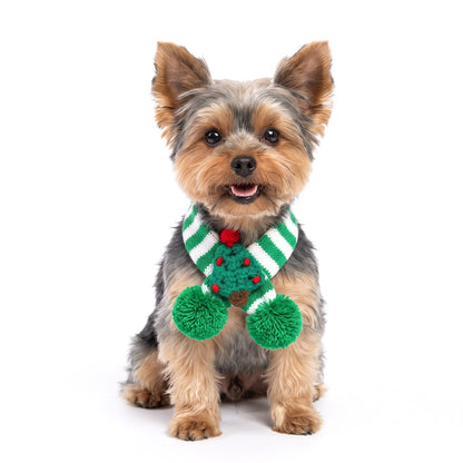 Christmas dog scarf Green Tree on a Yorkshire Terrier