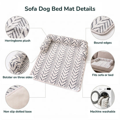 Sofa Dog Bed Mat Details infographic showing the main features