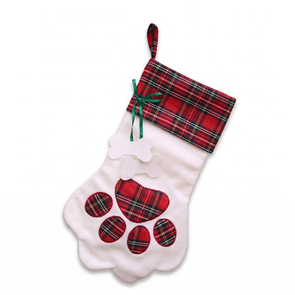 Dog Christmas stocking in Red Tartan with paw shaped foot