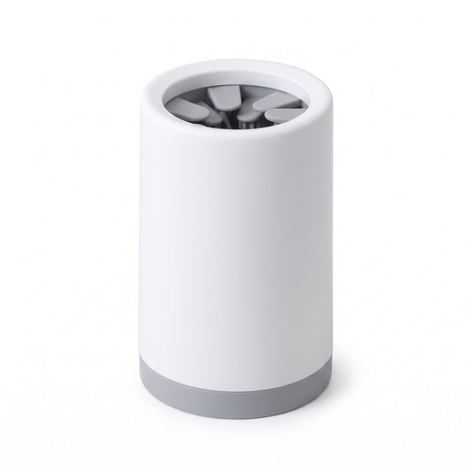 Grey dog paw cleaner cup with soft silicone bristles