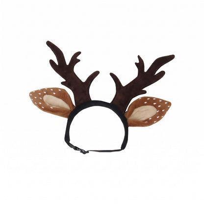 Dog reindeer antlers headband with brown plush antlers and fawn ears
