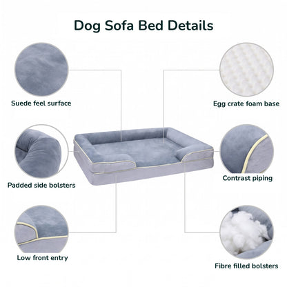 Dog Sofa Bed Details infographic showing the main features