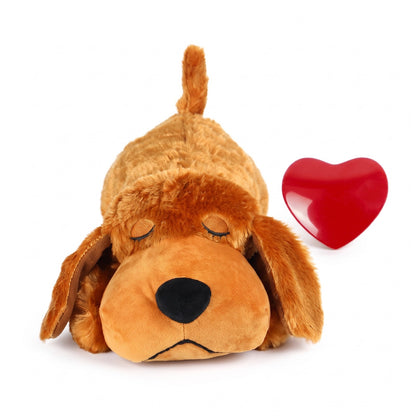 Dark brown heartbeat puppy plush with red heart insert