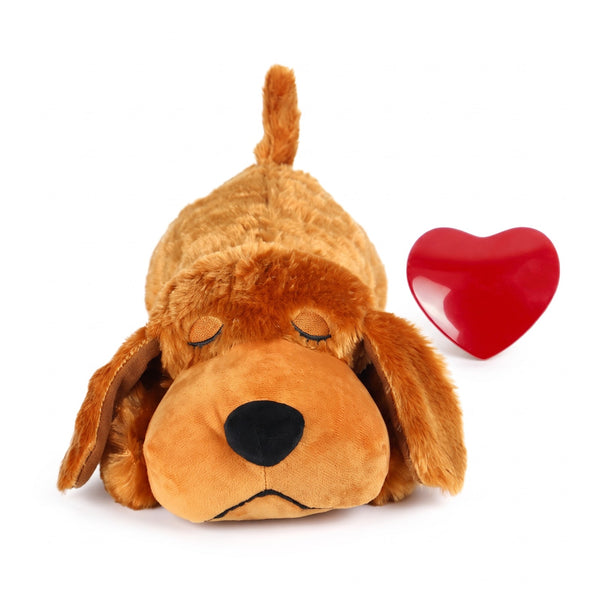 Dark brown heartbeat puppy plush with red heart insert