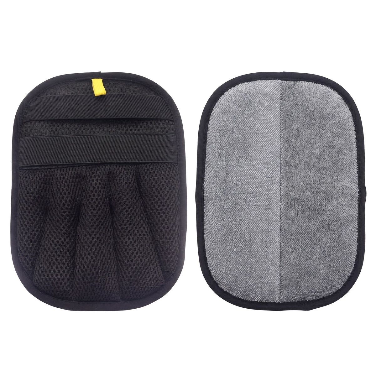 Electrostatic pet hair remover glove, black mesh back and grey bristle side
