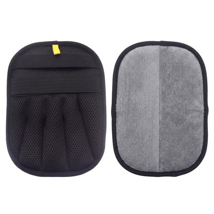 Electrostatic pet hair remover glove, black mesh back and grey bristle side