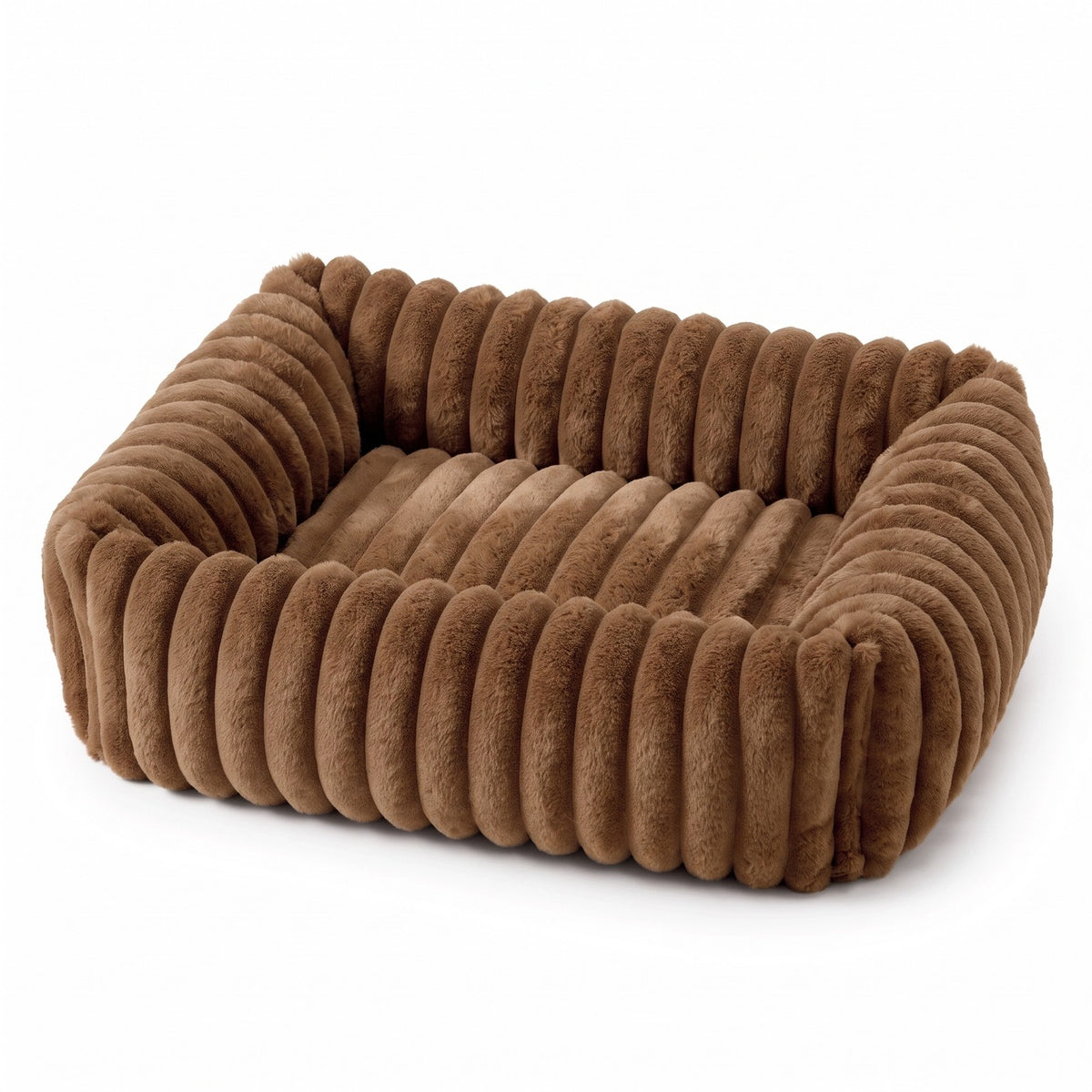 Mocha fluffy dog bed on a white background