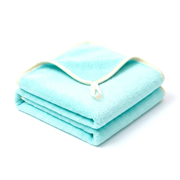 Aqua microfibre dog towel with cream binding and hanging loop