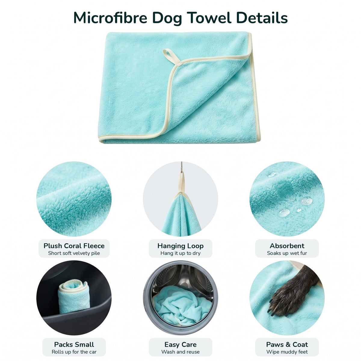 Microfibre dog towel features infographic