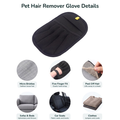 Pet hair remover glove features