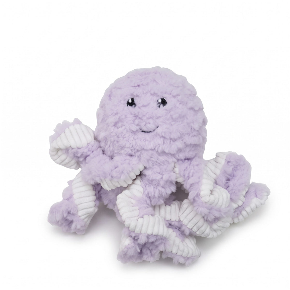 Lavender octopus plush squeaky dog toy with curled tentacles