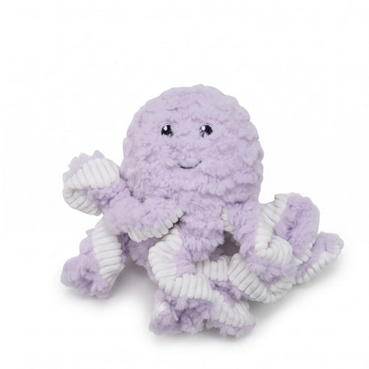 Lavender octopus plush squeaky dog toy with curled tentacles