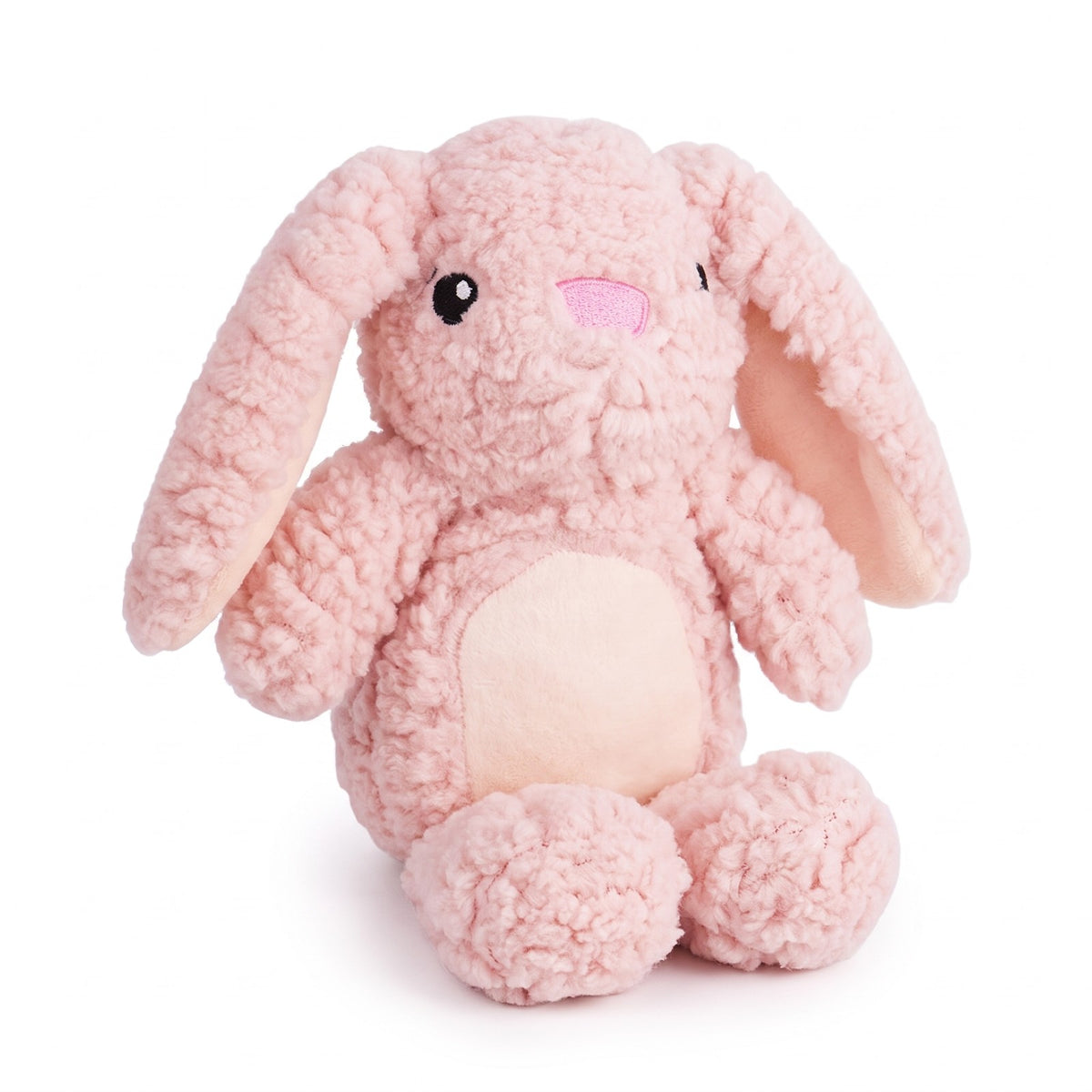 Pink bunny plush squeaky dog toy with long floppy ears