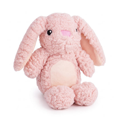 Pink bunny plush squeaky dog toy with long floppy ears